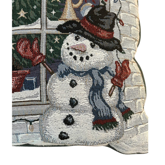 VTG Riverdale Window Scene Christmas Tree & Snowman Tapestry Needlepoint Pillow - Picture 3 of 5